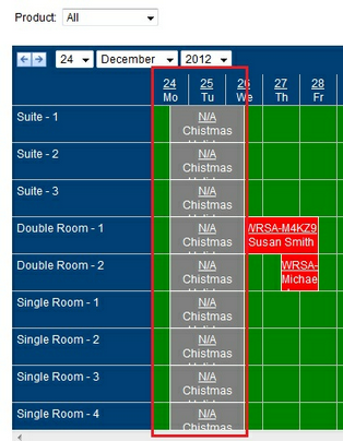 Not Available view on Master Calendar